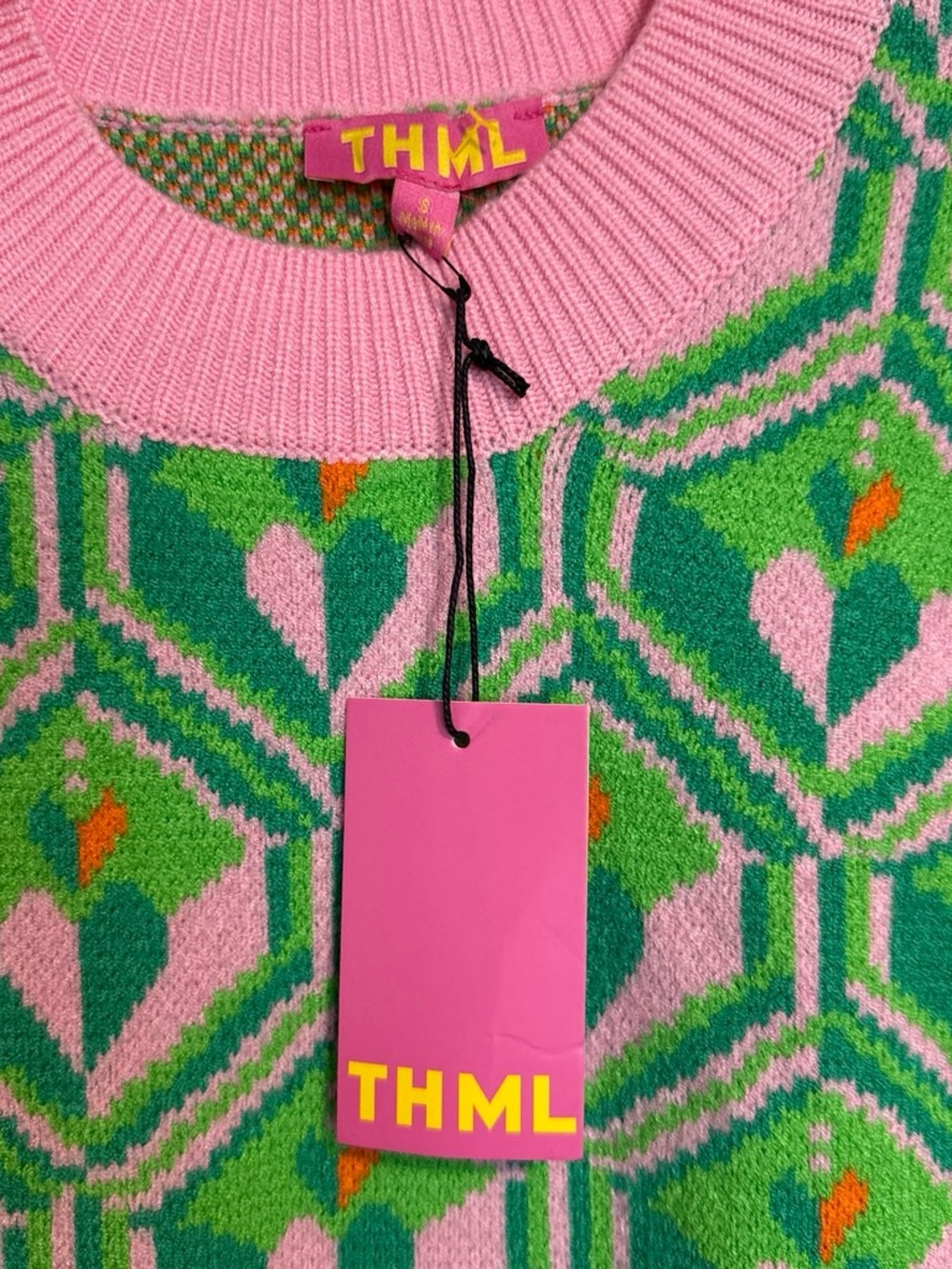 THML Pink, Green & Orange Geometric Knit Short-Sleeve Sweater - Picture 2 of 5